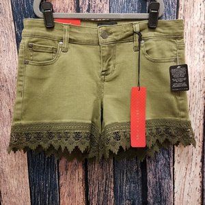 Olive Green Lace Edge Shorts